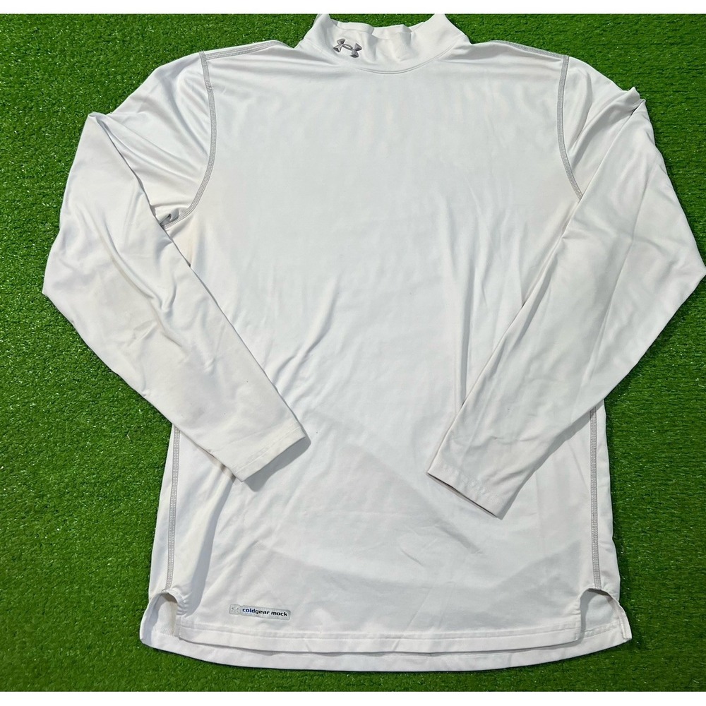 Under Armour Mock Neck Undershirt Lg White Long Sleeve Performance Cold Gear